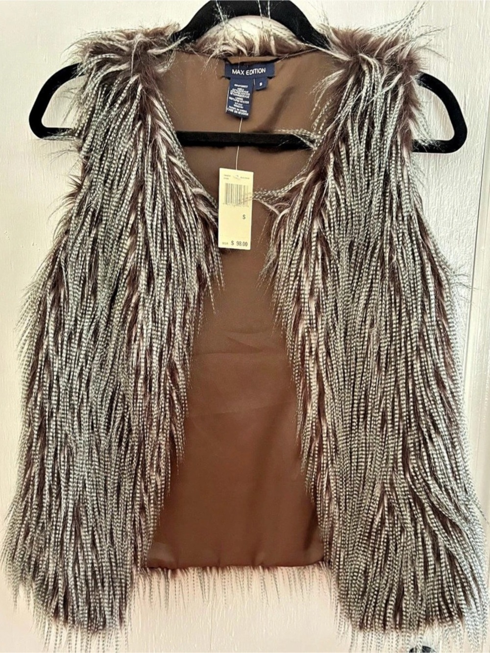 Max Edition Faux Fur Fringe Vest Brown & Gray Size Small